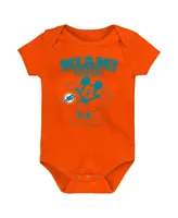 Newborn and Infant Boys and Girls Aqua, Orange, Gray Miami Dolphins Three-Piece Disney Game Time Bodysuit Set