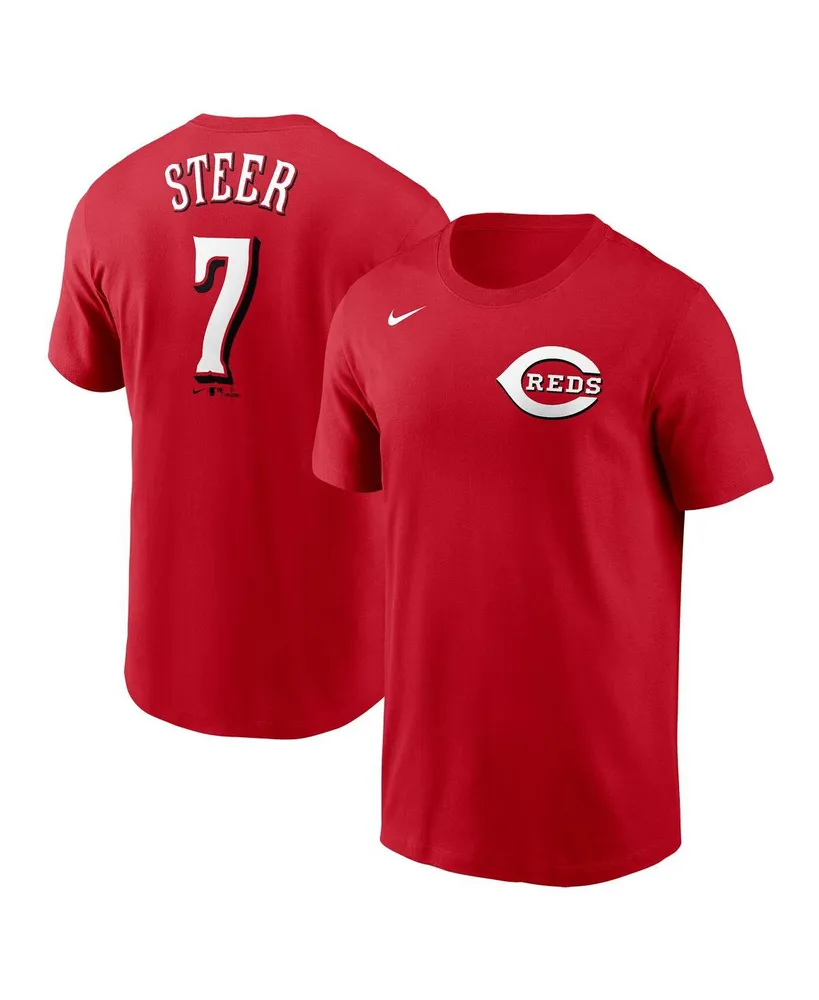 Men's Nike Spencer Steer Red Cincinnati Reds Player Name and Number T-shirt