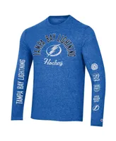 Men's Champion Heather Blue Distressed Tampa Bay Lightning Multi-Logo Tri-Blend Long Sleeve T-shirt