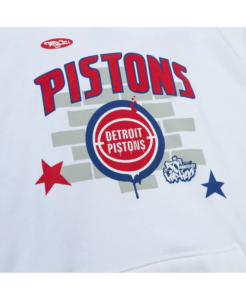 Men's Mitchell & Ness x Tats Cru White Detroit Pistons Hardwood Classics Brick Pullover Hoodie