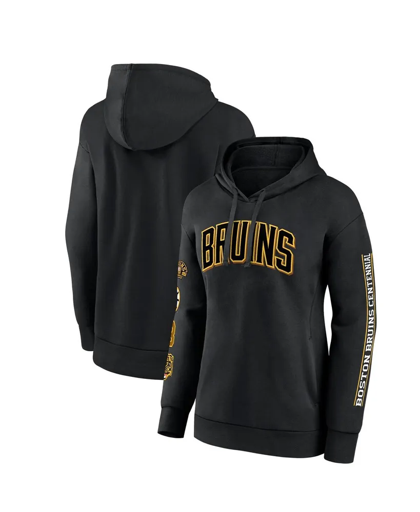 Women's Fanatics Black Distressed Boston Bruins Centennial Pullover Hoodie