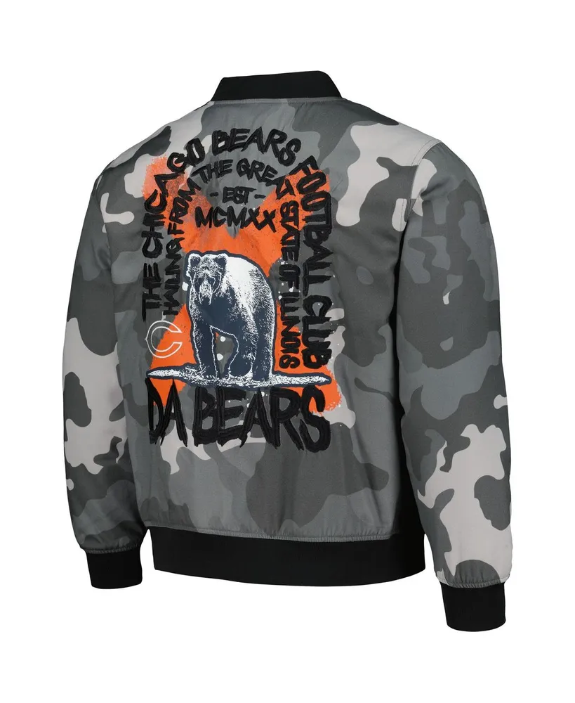 Men's and Women's The Wild Collective Gray Distressed Chicago Bears Camo Bomber Jacket