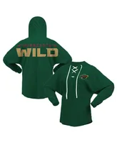 Women's Fanatics Green Minnesota Wild Jersey Lace-Up V-Neck Long Sleeve Hoodie T-shirt