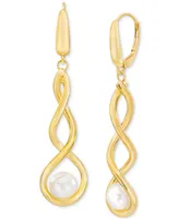 Cultured Freshwater Pearl (7-8mm) Twist Drop Leverback Earrings in 14k Gold