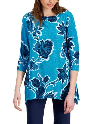 Jm Collection Petite Felica Floral Jacquard 3/4-Sleeve Top, Created for Macy's