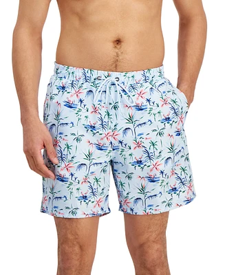 Club Room Men's Flamingo Floral-Print Quick-Dry 7" Swim Trunks, Created for Macy's