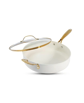 Gotham Steel Natural Collection Ceramic Coating Non-Stick 5.5 Qt Deep Saute Pan with Lid and Gold-Tone Handle