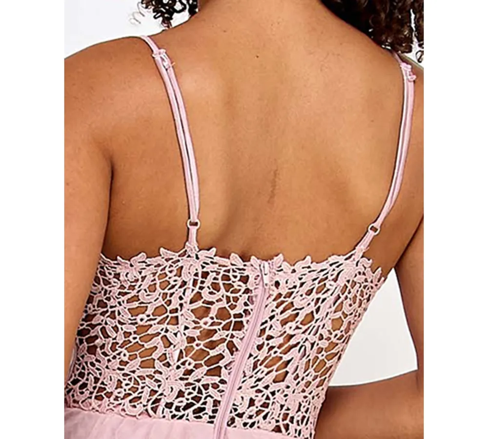 City Studios Juniors' Metallic Corset-Bodice Lace-Back Gown, Created for Macy's