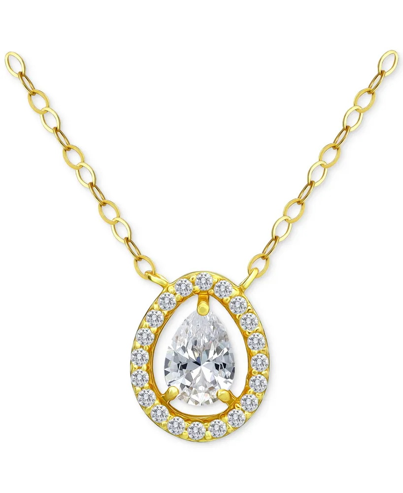 Giani Bernini Cubic Zirconia Pear Halo Pendant Necklace 18k Gold-Plated Sterling Silver, 16" + 2", Created for Macy's