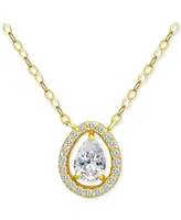 Giani Bernini Cubic Zirconia Pear Halo Pendant Necklace 18k Gold-Plated Sterling Silver, 16" + 2", Created for Macy's