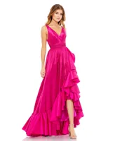 Women's Taffeta Hi-Low Ruffle Gown