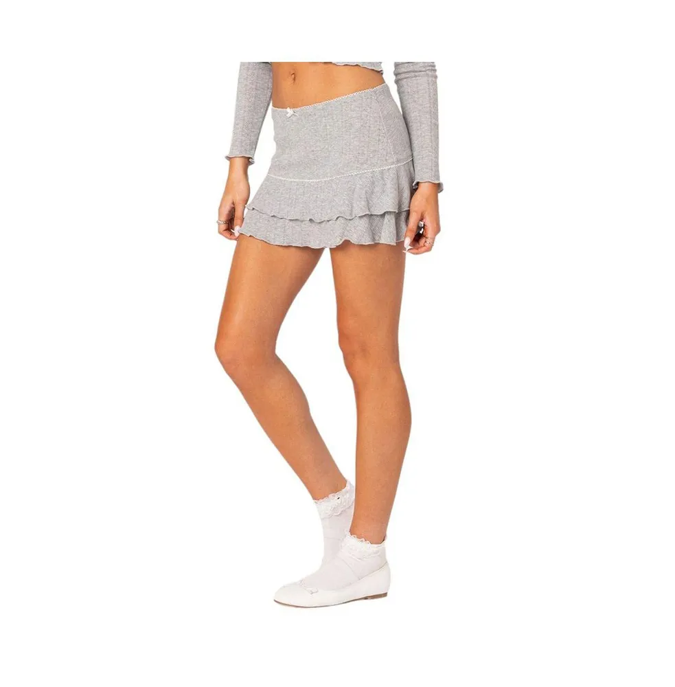 Women's Fig ruffle hem pointelle mini skirt - Gray