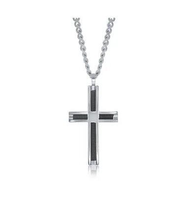 Stainless Steel Polished Black Wire Cross Necklace