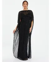 Quiz Women's Embelleshed Mesh Evening Dress With Detachable Cape