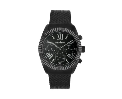 Peugeot Men's 42mm Black Multi-Function Steel Mesh Watch