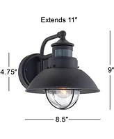 Oberlin Rustic Industrial Farmhouse Outdoor Barn Light Fixture Dusk to Dawn Motion Sensor 9" Clear Seedy Glass for Exterior Deck House Porch Yar