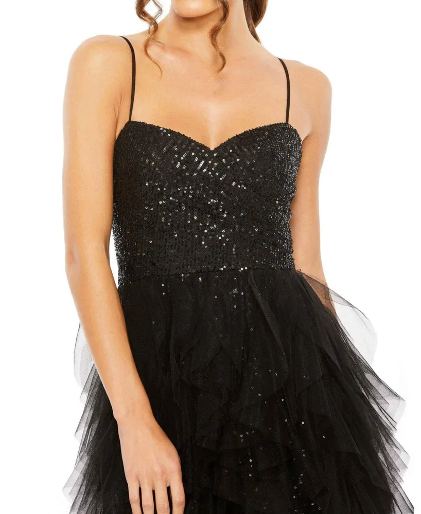 Women's Ieena Sequin Mini Dress With High Low Ruffle Tiered Train