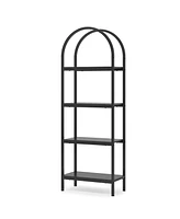 Tribe signs 4-Tier Open Bookshelf, 70.8" Industrial Arched Bookcase Storage Shelves with Metal Frame for Office, Bedroom, Living Room