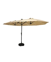 Mondawe 15ft Twin Double-Sided Solar Led Patio Market Umbrella with Included Base Stand