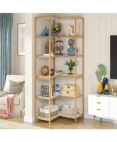 Tribe signs 6-Shelf Corner Bookshelf, 70.9" Tall L-Shaped Corner Bookcase with Metal Frame for Living Room Office, White Gold