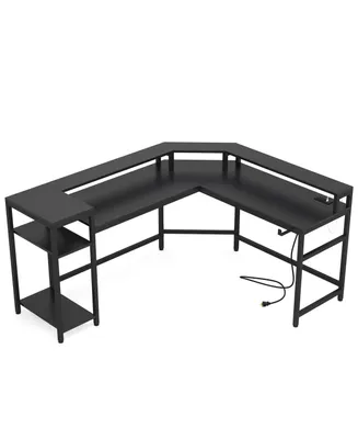 Tribe signs Black Gaming Desk with Power Outlets & Led Strips