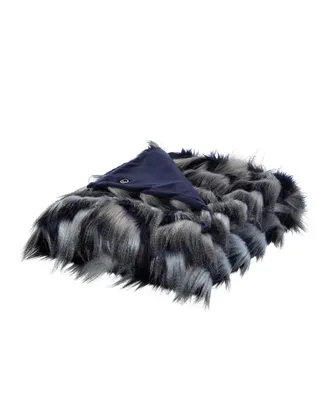 Cozy Tyme Caron Faux Feather Fur Throw 50"x60", Navy
