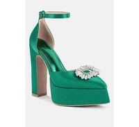 Women's Maeissa Pearls Brooch Detail Platform Block Heel Sandals