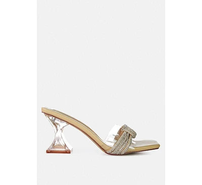 Womens Hiorda Rhinestone Knotted Spool Heel Sandals