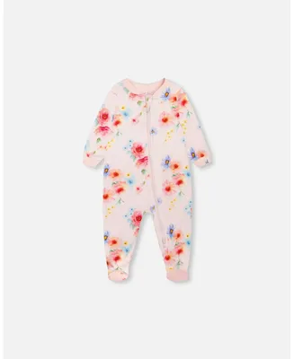 Baby Girl Organic Cotton One Piece Pajama Light Pink Printed Flowers - Infant