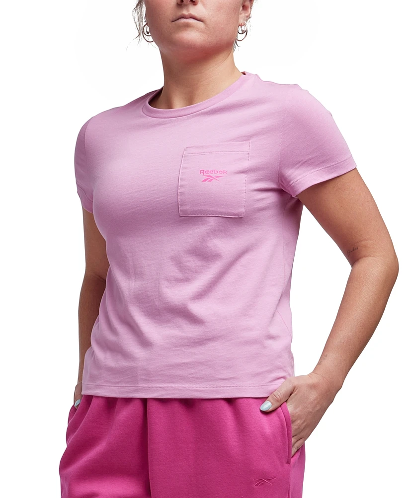 Reebok Women's Active Small-Logo Pocket Cotton T-Shirt