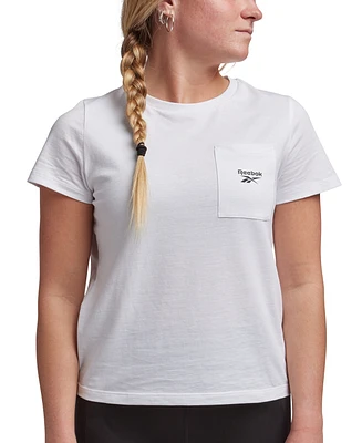 Reebok Women's Active Small-Logo Pocket Cotton T-Shirt