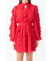 Women's Chiffon Ruffled V Mini Dress