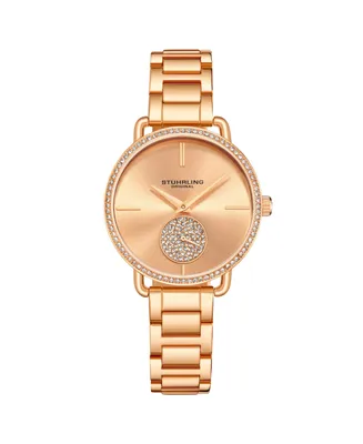Stuhrling Women's Gold-tone Case and Bracelet, Crystal Studded Gold Dial Watch