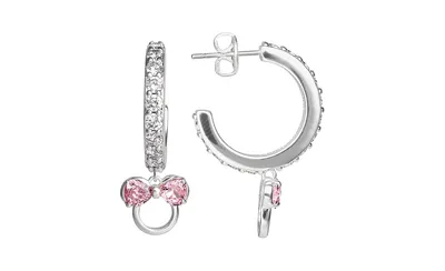 Disney Minnie Mouse Cubic Zirconia Hoop Earrings, Officially Licensed