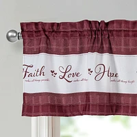 Kate Aurora Country Living Gingham Check Hope Faith Love 3 Pc Cafe Kitchen Curtain Set - 58 in. W x 14 L, Gray/Sage