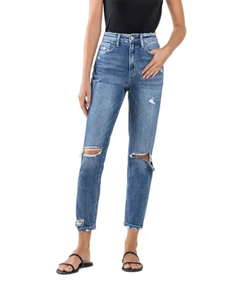 Flying Monkey Women's Super High Rise Distressed Mom Jeans
