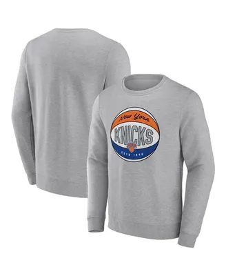 Men's Fanatics Heathered Gray New York Knicks True Classics Vint Pullover Sweatshirt