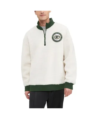 Men's Tommy Hilfiger Cream Green Bay Packers Jordan Sherpa Quarter-Zip Sweatshirt