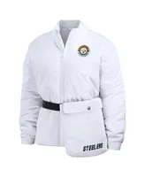 Women's Wear by Erin Andrews White Pittsburgh Steelers Packaway Full-Zip Puffer Jacket