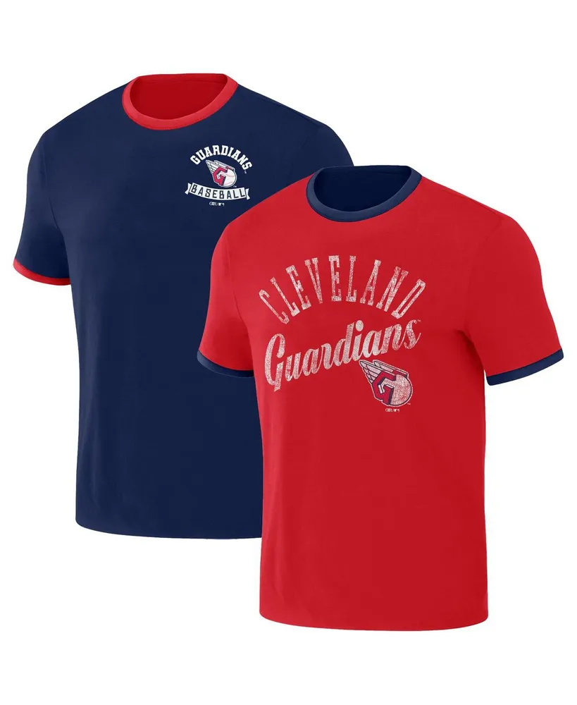 Men's Darius Rucker Collection by Fanatics Navy, Red Distressed Cleveland Guardians Two-Way Ringer Reversible T-shirt