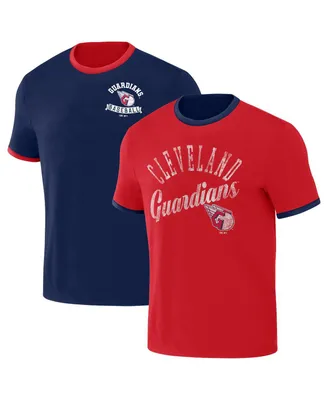 Men's Darius Rucker Collection by Fanatics Navy, Red Distressed Cleveland Guardians Two-Way Ringer Reversible T-shirt