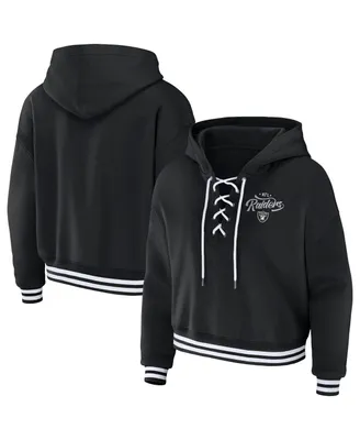 Women's Wear by Erin Andrews Black Las Vegas Raiders Lace-Up Pullover Hoodie