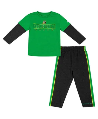 Toddler Boys and Girls Colosseum Green, Black Oregon Ducks Long Sleeve T-shirt Pants Set