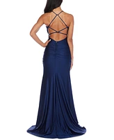 B Darlin Juniors' Square-Neck Ruched Strappy Sleeveless Gown