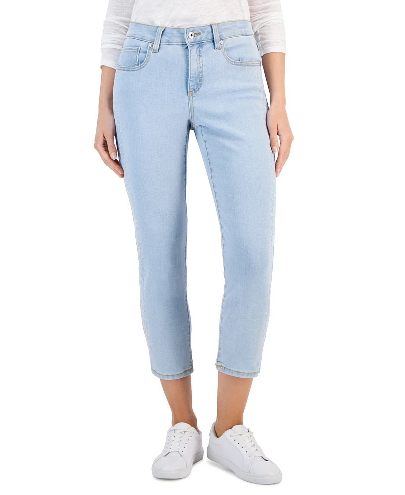 Style & Co Petite Mid-Rise Curvy Roll-Cuff Embroidered Capri Jeans, Created for Macy's