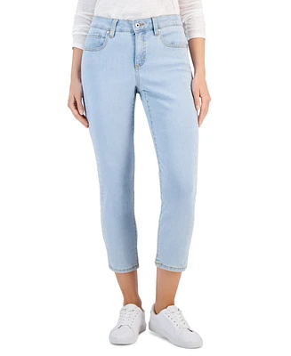 Style & Co Petite Mid-Rise Curvy Roll-Cuff Embroidered Capri Jeans, Created for Macy's