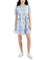 Nautica Jeans Women's Floral-Stripe Cotton Tie-Waist Dress