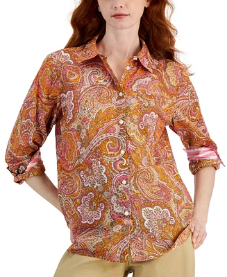 Nautica Jeans Women's Cotton Paisley-Print Buttoned-Cuff Shirt