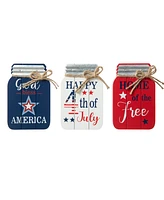 Glitzhome 7" H Set of 3 Patriotic, Americana Wooden Mason Jar Table Decor