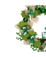 Burlap Bows and Shamrocks St. Patrick's Day Wreath, 24", Unlit